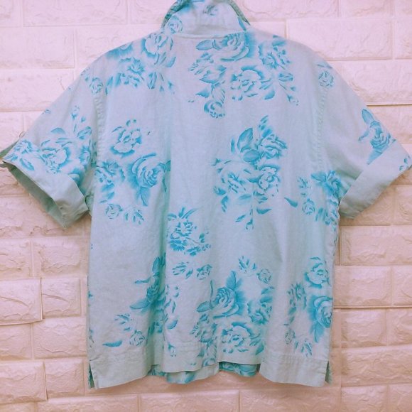 Y2K Cassini Linen Floral Blouse Sz-L Pocket SSL - Picture 5 of 10